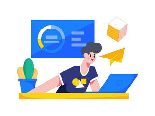 Business people working in flat vector concept operation hand drawn illustration
