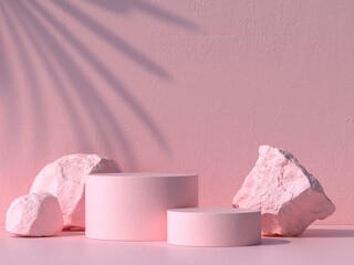abstract Pink color geometric Stone and Rock shape background, showcase for product 3d render.	
