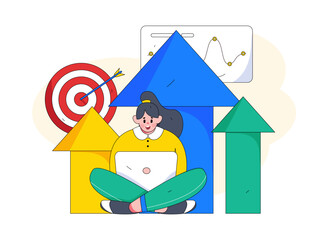 Business people working in flat vector concept operation hand drawn illustration
