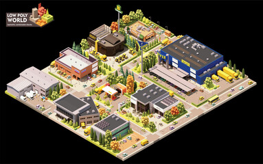 Vector isometric world map creation set. Combinable map elements. Town or city commercial area map - 591140475