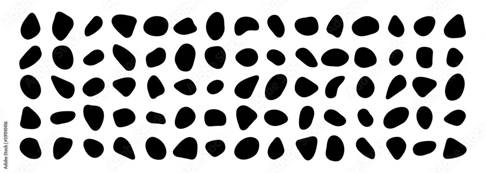Poster pebble, paving and cobble stones vector set. smooth paving elements. blotch circle shapes collection