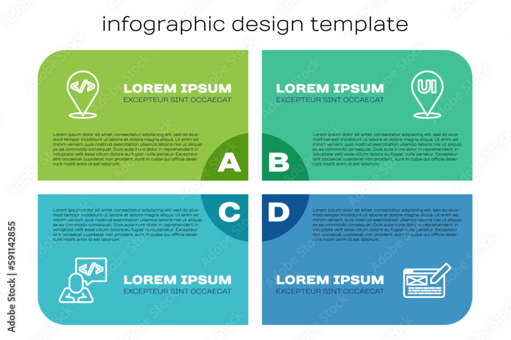 Wall mural set line front end development, , ui or ux design and . business infographic template. vector