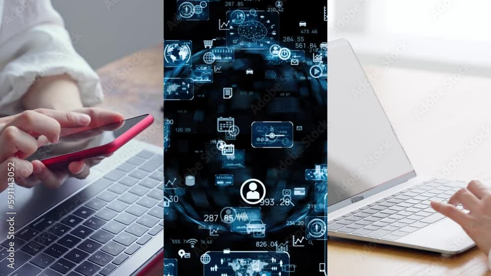 Aufkleber collage movie of digital transformation concept. transition from white background.