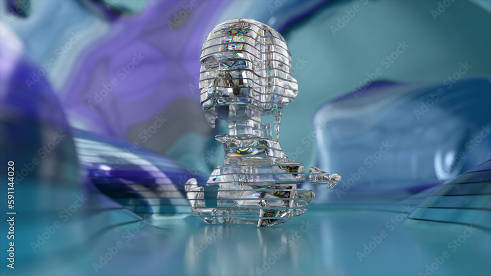 Poster visualization of artificial intelligence. the moving parts of the head . changes color. diamond and 