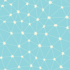 Abstract bionic grid with stars in nodes on blue vector background. Molecule connection seamless pattern. 
