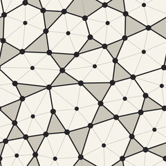 Bionic hexagonal grid structure with triangle and dots in nodes seamless pattern. Vector polygonal structure.