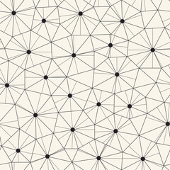 Obraz premium Bionic texture with geometric grid seamless pattern. Monochrome vector repeat structure with dots.