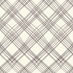 Plaid seamless pattern with hand-drawn crosing diagonal lines. Checkered vector background.