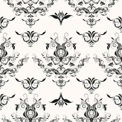 Elegant damask seamless pattern. Repeating rococo vector background.