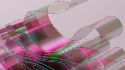 Transparent tape is folded in layers. Pink green color. Shiny glossy surface, dots on the edges. 3d illustration