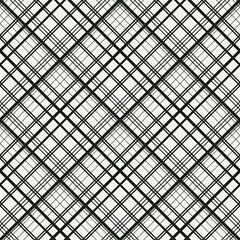 Monochrome diagonal tartan seamless pattern on white background. Oblique tartan vector seamless pattern.