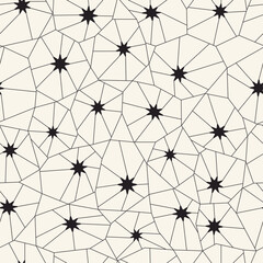 Polygonal molecule connection with squares in knot seamless pattern. Monochrome vector background.