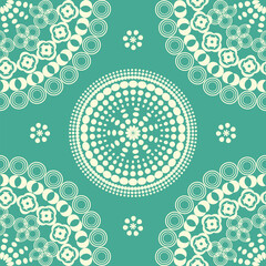Geometric circles seamless pattern. Oriental rosette mandala vector background.
