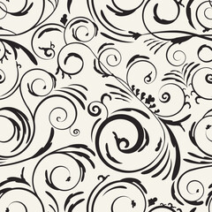 Fototapeta na wymiar Beautiful swirl floral vector. Repeating background with curly shapes. Monochrome elegant seamless pattern with floral design.