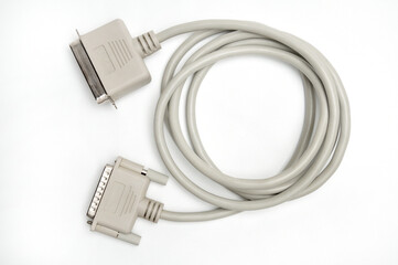 LPT parallel port cable and plug on white background