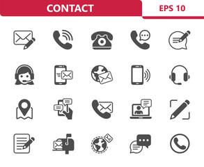Contact Icons. Contact Us, Communication, Social Media Vector Icon Set
