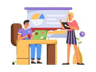 Fototapeta premium Business people working in flat vector concept operation hand drawn illustration 