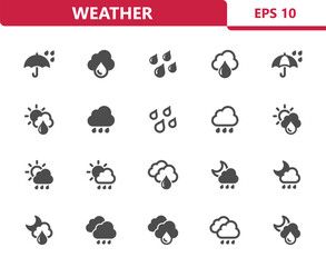 Weather Icons - Forecast, Rain, Raining, Storm Vector Icon Set