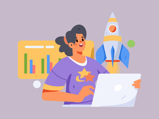 Business people working in flat vector concept operation hand drawn illustration
