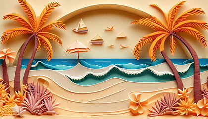 Obraz premium Summer background template illustration. Generative AI. 