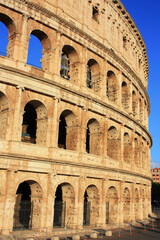 Stone walls of the ancient Colosseum in Rome