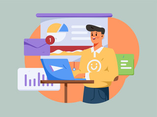 Business people working in flat vector concept operation hand drawn illustration
