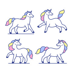 Cartoon unicorn with color mane. Stylized  illustration in cartoon style.