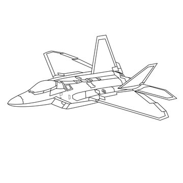 recommend clip art: F-22 Raptor Aircraft Outline Illustration. Military Airplane Coloring Book. Black And White Fighter Jet Drawing Line Art Vector. War Plane Contour Sketch