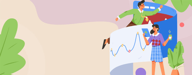 Business people working in flat vector concept operation hand drawn illustration
