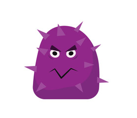 Concept Cartoon viruses. This is a flat vector illustration of a purple virus . The virus has a spherical shape with multiple spikes protruding from its surface. Vector illustration.