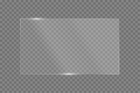 Transparent shiny glass plate. Realistic screen for a laptop or a TV glare or reflection vector illustration on a transparent background. 