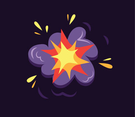 Concept Boom explosion. This is a flat, cartoon-style illustration depicting an explosion or "boom" against a dark background. Vector illustration.