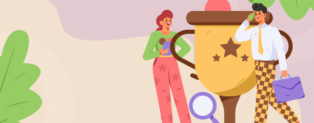 Business people working in flat vector concept operation hand drawn illustration
