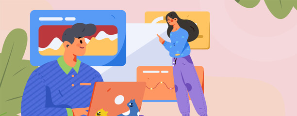Business people working in flat vector concept operation hand drawn illustration
