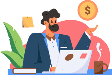 Business people working in flat vector concept operation hand drawn illustration
