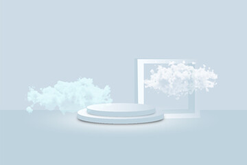 3d background products minimal podium scene with cloud platform. cloud background vector 3d render with podium. stand for cosmetic products. stage 3d display on stand