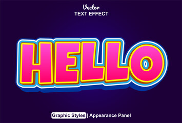 Obraz premium hello text effect with pink graphic style and editable.