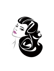 woman silhouette. Logo of the Woman with long hair. Vector. Women long hair style icon, logo women face on white background