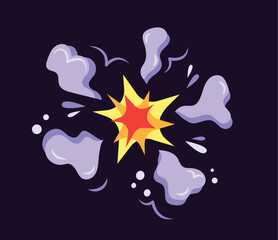 Concept Boom explosion clouds. This is a flat, cartoon-style illustration depicting an explosion or 