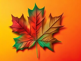 A maple leaf on a background of different colors represents the colors of autumn. Generative AI.