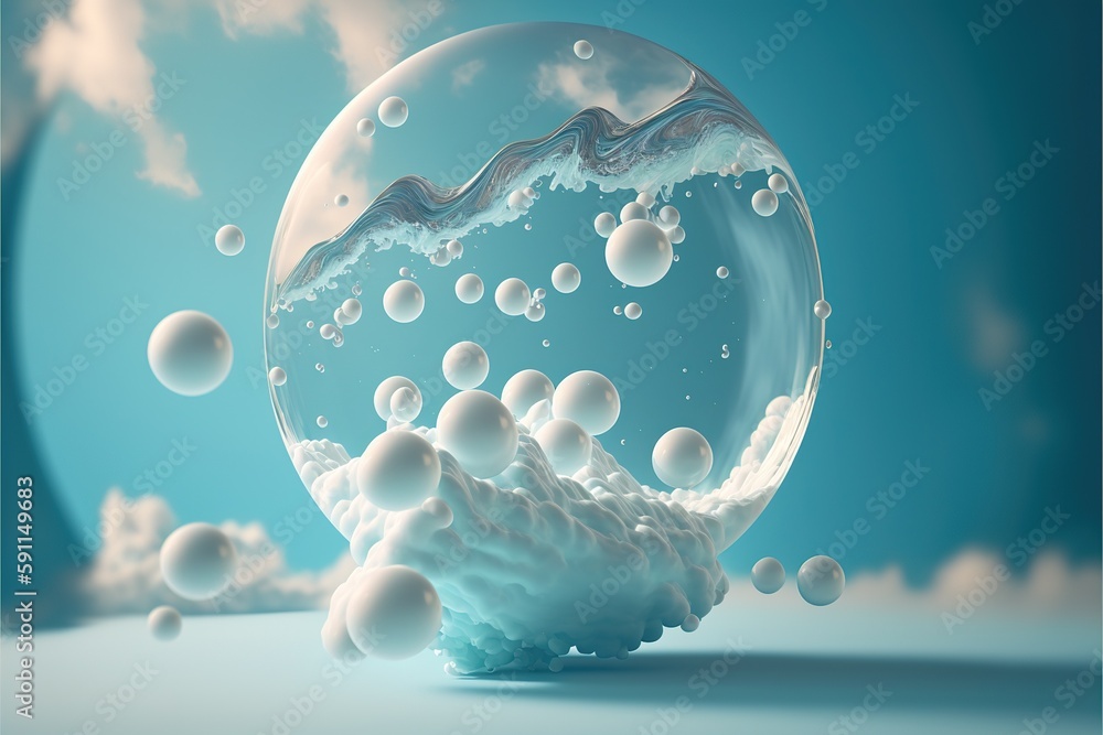 Poster beautiful modern abstract artwork of the sky captured in the transparent sphere bubble that reflect 