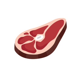 Concept Meat raw steak. The illustration features a raw steak as a meat product, depicted in a flat and cartoonish style with a dark background. Vector illustration.