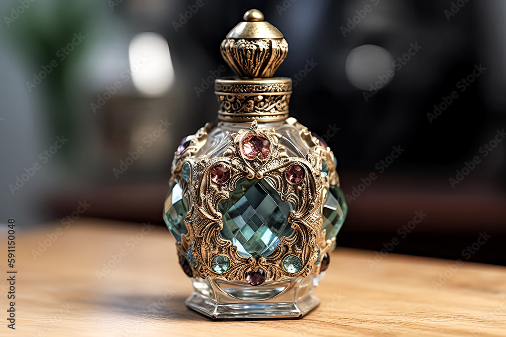 Poster an ornate perfume bottle was created using generative ai - generative ai.