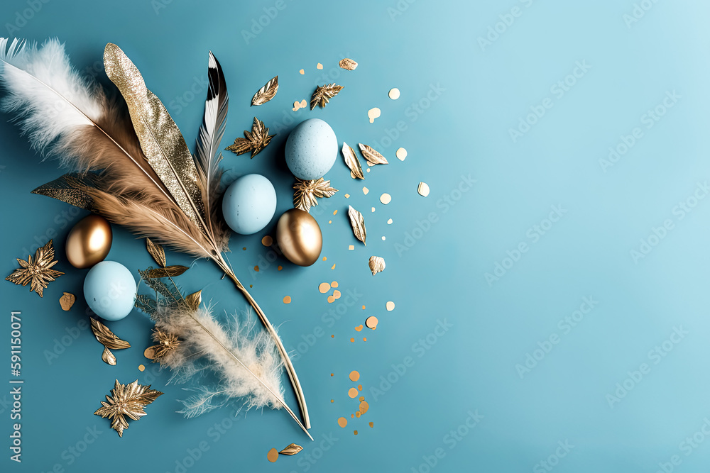 Aufkleber golden easter eggs were used to create a festive concept with copy space- generative ai.