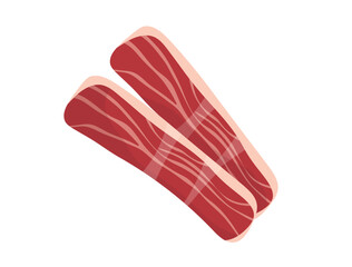 Concept Meat beacon. The illustration is a cartoon depiction of a flat, web-based concept of a product - bacon. It shows a few slices of cooked bacon, sizzling in a pan. Vector illustration.