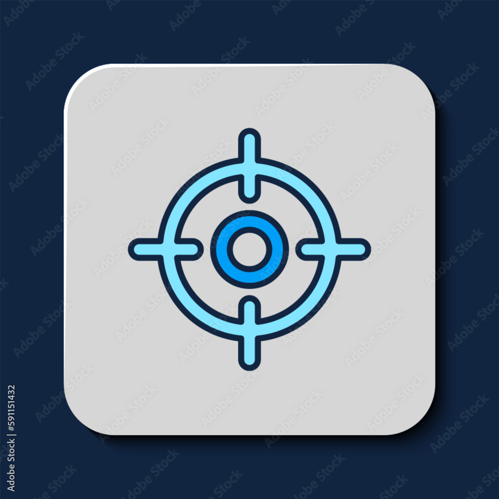 Poster filled outline target sport icon isolated on blue background. clean target with numbers for shooting