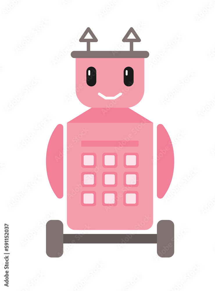 Poster concept robot. this is an illustration of a pink cute robot on a white background. the robot is depi