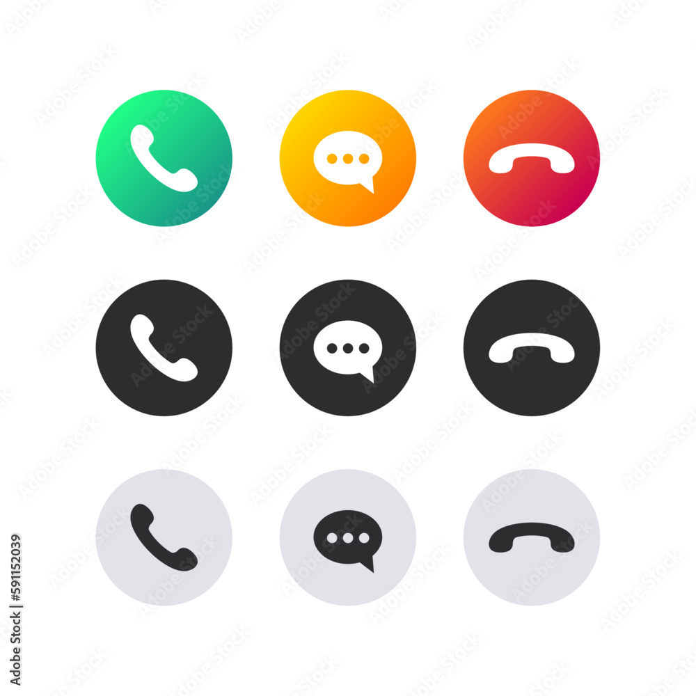 Poster phone call icon accept and decline. incoming call icons. communication icon set. contact us icon set