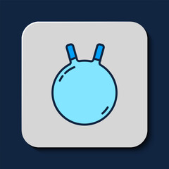 Filled outline Kettlebell icon isolated on blue background. Sport equipment. Vector