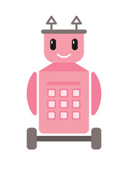 Concept Robot. This is an illustration of a pink cute robot on a white background. The robot is depicted in a flat, cartoon style with simple lines and bright colors. Vector illustration.